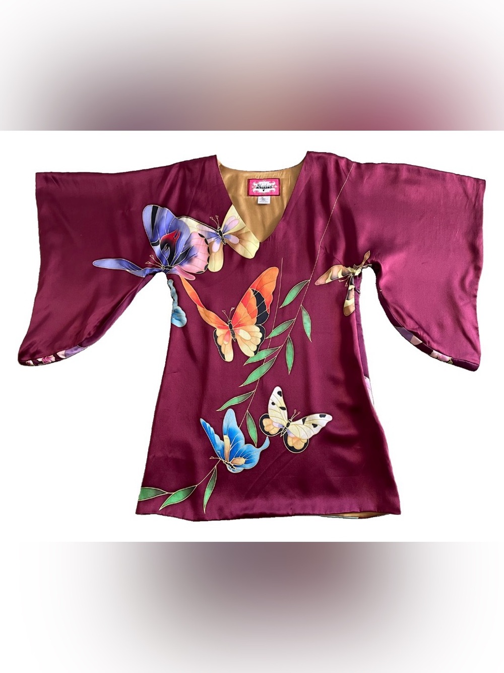 MEGHAN Los Angeles Fabulous Vintage Y2K Silk Kimono BOHO Tunic DRESS Size